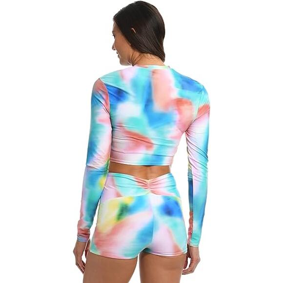 Citrus Reversible Crop Rashguard Swimsuit Top and Bottom Multi Womens Size Large - Picture 2 of 16